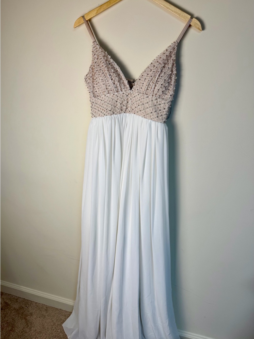 Speechless Blush Beaded Bodice White Chiffon Prom Gown